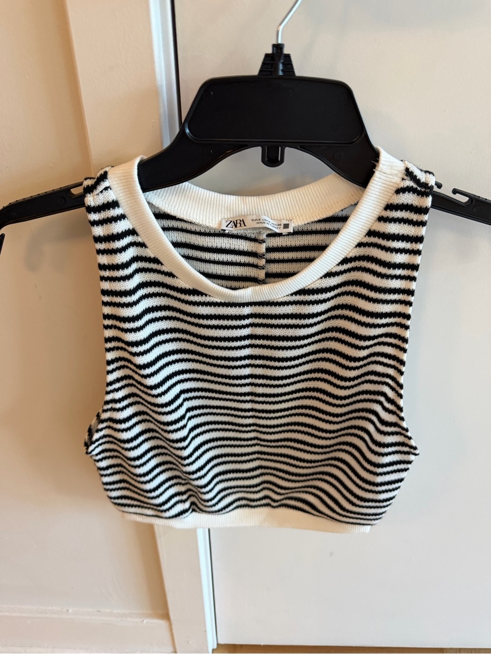 Zara Black & White Striped Knit Tank Top Cropped